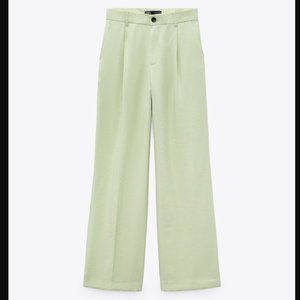 ZARA WOMAN LIGHT GREEN HIGH RISE FULL LENGTH TROUSERS